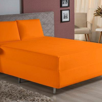 Jogo De Cama King Nobre 3 Peças Luva De Box 55cm De Altura Malha 100% Algodão - Laranja