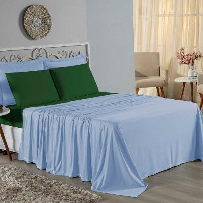 Jogo De Cama King Nobre 4 Peças Lençol Com Elástico De 30cm De Altura Malha 100% Algodão - Azul-bebê / Verde-bandeira