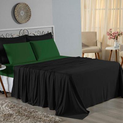 Jogo De Cama King Nobre 4 Peças Lençol Com Elástico De 30cm De Altura Malha 100% Algodão - Preto / Verde-bandeira