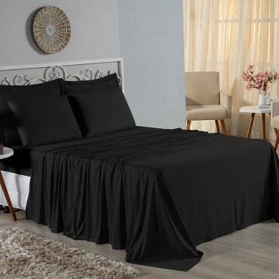 Jogo De Cama King Nobre 4 Peças Lençol Com Elástico De 30cm De Altura Malha 100% Algodão - Preto