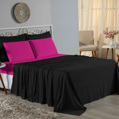 Jogo De Cama Casal Viúva Nobre 4 Peças Malha 100% Algodão - Preto / Pink