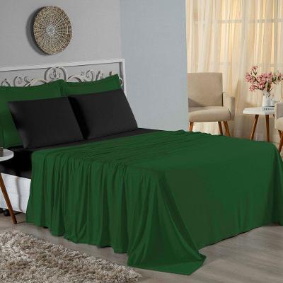 Jogo De Cama King Nobre 4 Peças Lençol Com Elástico De 30cm De Altura Malha 100% Algodão - Verde-bandeira / Preto