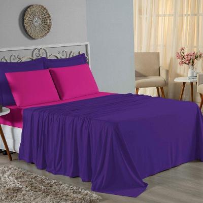 Jogo De Cama King Nobre 4 Peças Lençol Com Elástico De 30cm De Altura Malha 100% Algodão - Roxo / Pink