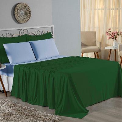Jogo De Cama King Nobre 4 Peças Lençol Com Elástico De 30cm De Altura Malha 100% Algodão - Verde-bandeira / Azul-bebê