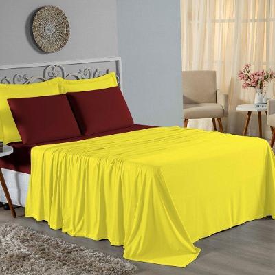 Jogo De Cama Queen Nobre 4 Peças Lençol Com Elástico De 30cm De Altura Malha 100% Algodão - Amarelo / Vinho