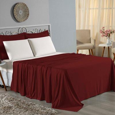 Jogo De Cama King Nobre 4 Peças Lençol Com Elástico De 30cm De Altura Malha 100% Algodão - Vinho / Palha