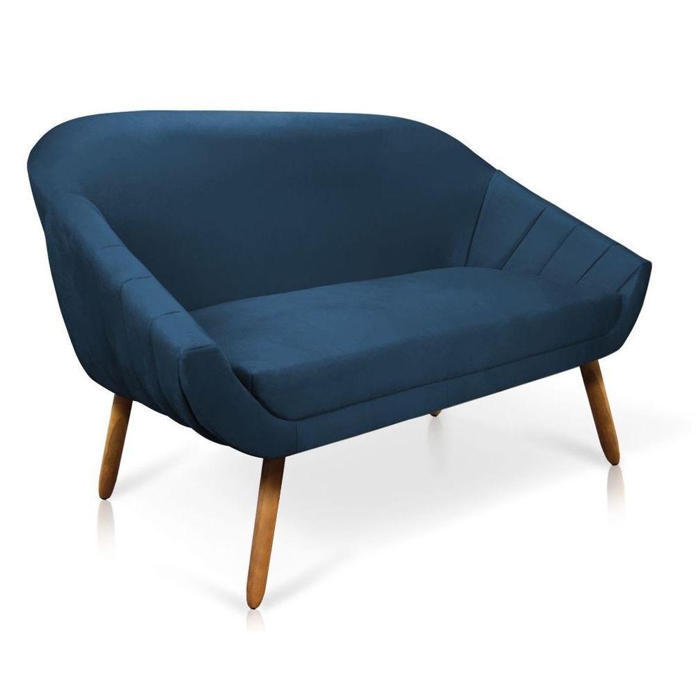 Kit 01 Namoradeira 02 Lugares E 01 Poltrona Giovana Suede Azul Marinho - 7