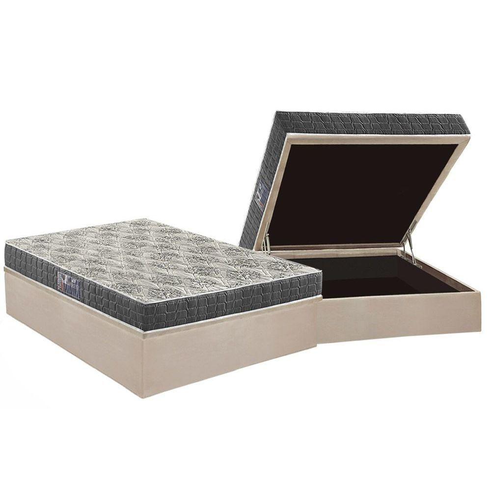 Cama Box Baú Casal: Colchão Espuma Anjos D23 Ezequiel + Base CRC Suede Clean(138x188) - 1