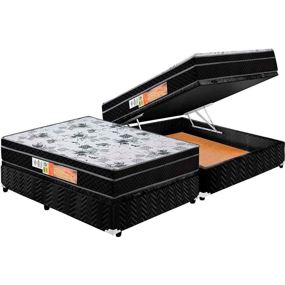 Cama Box Baú Casal: Colchão Espuma Polar D28 / EP Orthoface + Base CRC Suede Black(138x188) - 1
