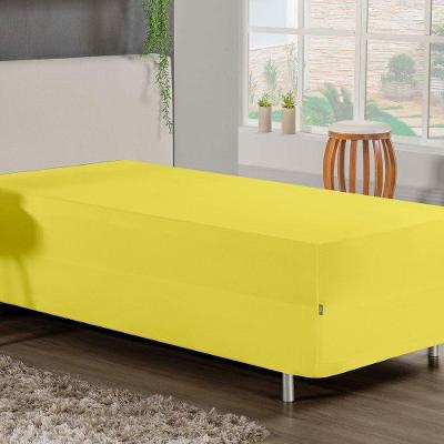 Jogo De Cama Solteiro Nobre 2 Peças Luva De Box 55cm De Altura Malha 100% Algodão - Amarelo