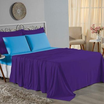 Jogo De Cama Queen Nobre 4 Peças Lençol Com Elástico De 30cm De Altura Malha 100% Algodão - Roxo / Turquesa