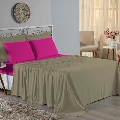 Jogo De Cama Solteiro Nobre 3 Peças Lençol Com Elástico De 30cm De Altura Malha 100% Algodão - Avelã / Pink