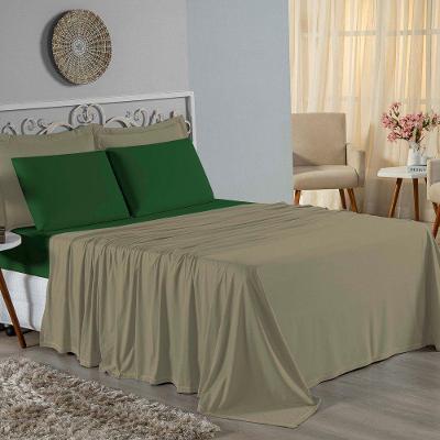 Jogo De Cama Solteiro Nobre 3 Peças Lençol Com Elástico De 30cm De Altura Malha 100% Algodão - Avelã / Verde-bandeira