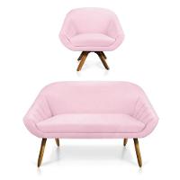 Kit 01 Namoradeira 02 Lugares E 01 Poltrona Giovana Suede Rosa Bebê - 1