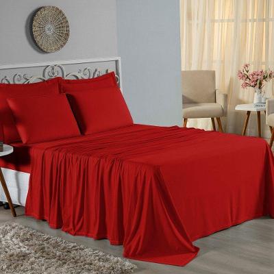 Jogo De Cama Solteiro Nobre 3 Peças Lençol Com Elástico De 30cm De Altura Malha 100% Algodão - Vermelho