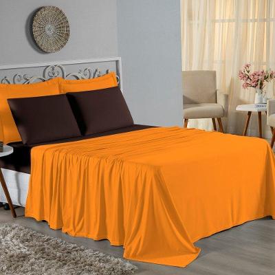 Jogo De Cama Queen Nobre 4 Peças Lençol Com Elástico De 30cm De Altura Malha 100% Algodão - Laranja / Marrom