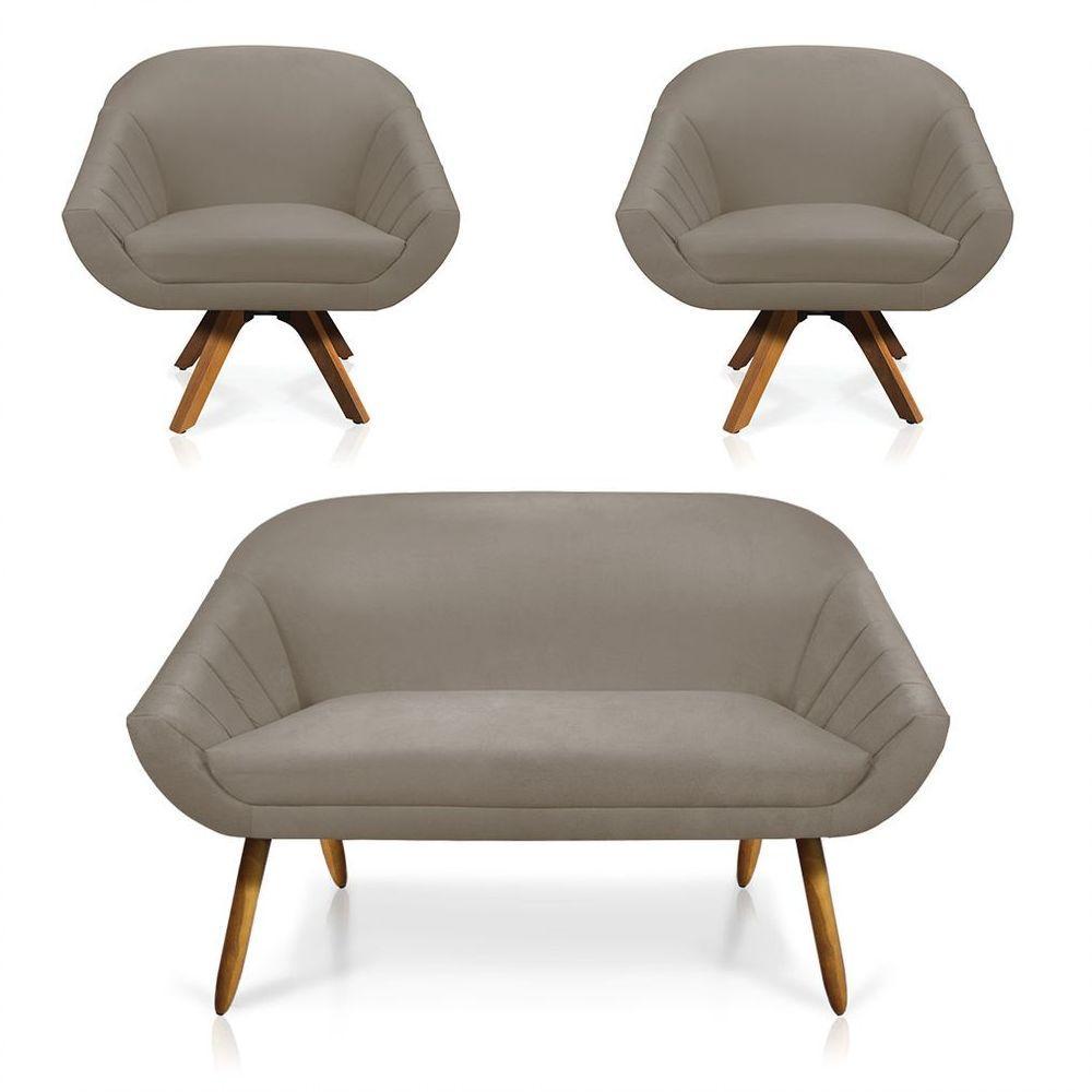 Kit 01 Namoradeira 02 Lugares E 02 Poltronas Giovana Suede Marrom Rato - 1