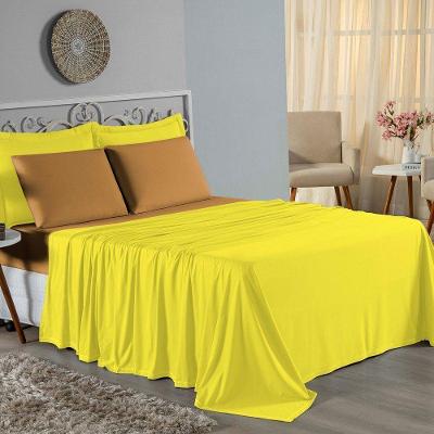 Jogo De Cama Queen Nobre 4 Peças Lençol Com Elástico De 30cm De Altura Malha 100% Algodão - Amarelo / Cobre