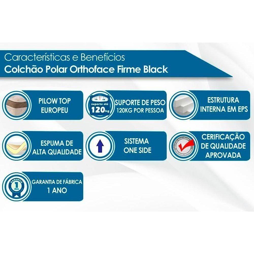Cama Box Solteiro: Colchão Ortopédico Polar D28/Ep Anatômico Orthoface Firme + Base Black(88X188) - 2