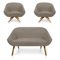 Kit 01 Namoradeira 02 Lugares E 02 Poltronas Giovana Suede Marrom Rato - 1