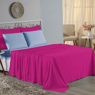 Jogo De Cama Queen Nobre 4 Peças Lençol Com Elástico De 30cm De Altura Malha 100% Algodão - Pink / Azul-bebê