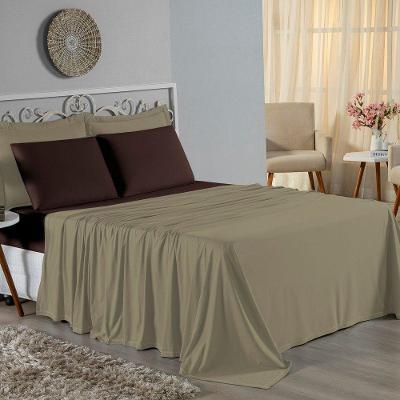 Jogo De Cama Solteiro Nobre 3 Peças Lençol Com Elástico De 30cm De Altura Malha 100% Algodão - Avelã / Marrom