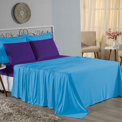Jogo De Cama Queen Nobre 4 Peças Lençol Com Elástico De 30cm De Altura Malha 100% Algodão - Turquesa / Roxo