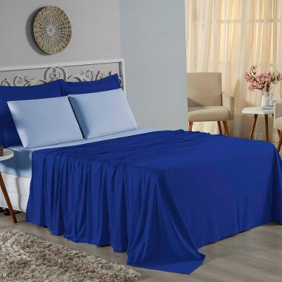 Jogo De Cama Queen Nobre 4 Peças Lençol Com Elástico De 30cm De Altura Malha 100% Algodão - Royal / Azul-bebê