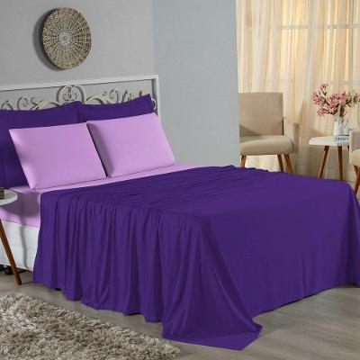 Jogo De Cama Queen Nobre 4 Peças Lençol Com Elástico De 30cm De Altura Malha 100% Algodão - Roxo / Lilás