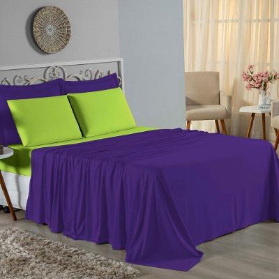 Jogo De Cama Queen Nobre 4 Peças Lençol Com Elástico De 30cm De Altura Malha 100% Algodão - Roxo / Pistache