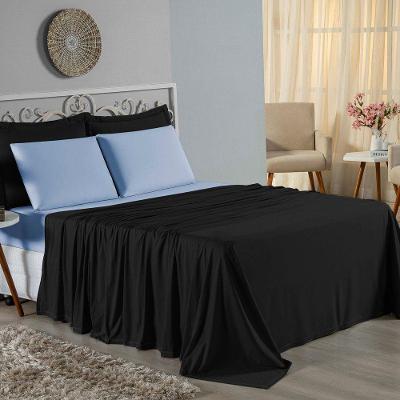 Jogo De Cama Queen Nobre 4 Peças Lençol Com Elástico De 30cm De Altura Malha 100% Algodão - Preto / Azul-bebê
