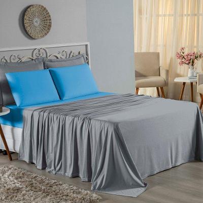 Jogo De Cama Solteiro Nobre 3 Peças Lençol Com Elástico De 30cm De Altura Malha 100% Algodão - Cinza / Turquesa