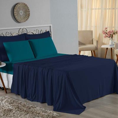 Jogo De Cama Solteiro Nobre 3 Peças Lençol Com Elástico De 30cm De Altura Malha 100% Algodão - Azul-marinho / Petróleo
