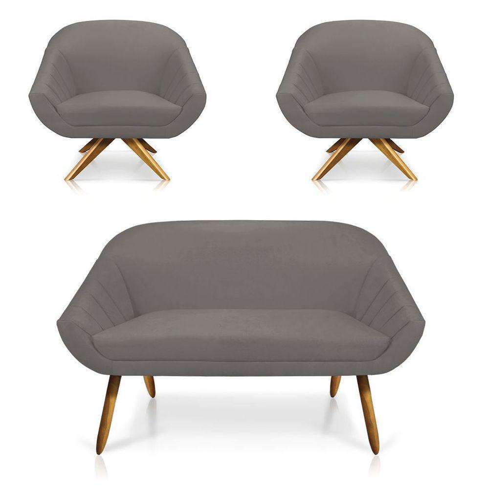 Kit 01 Namoradeira 02 Lugares E 02 Poltronas Giovana Suede Grafite - 1