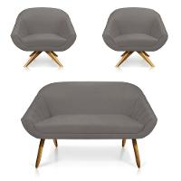 Kit 01 Namoradeira 02 Lugares E 02 Poltronas Giovana Suede Grafite - 1