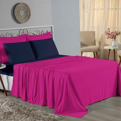Jogo De Cama Solteiro Nobre 3 Peças Lençol Com Elástico De 30cm De Altura Malha 100% Algodão - Pink / Azul-marinho