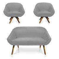 Kit 01 Namoradeira 02 Lugares E 02 Poltronas Giovana Suede Cinza - 1