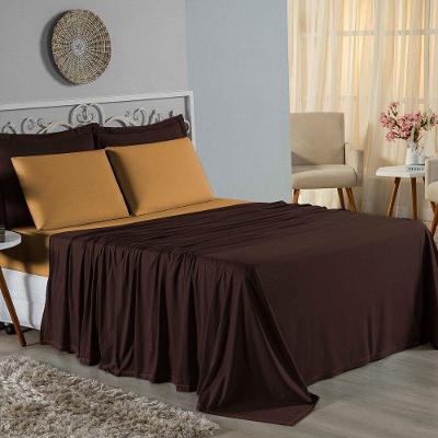 Jogo De Cama Solteiro Nobre 3 Peças Lençol Com Elástico De 30cm De Altura Malha 100% Algodão - Marrom / Cobre