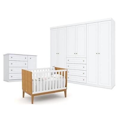 Quarto De Bebê Americano 6 Portas Com Berço Americano Unique Freijó Branco Soft  Eco Wood - Matic - Henn