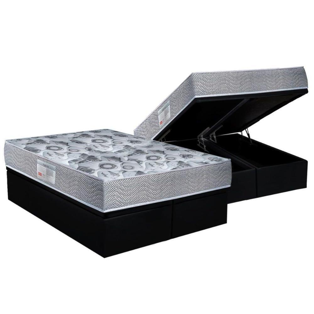 Cama Box Baú Queen: Colchão Anatômico Ortobom D28 / EP ISO 60 + Base CRC Suede Black(158x198) - 1