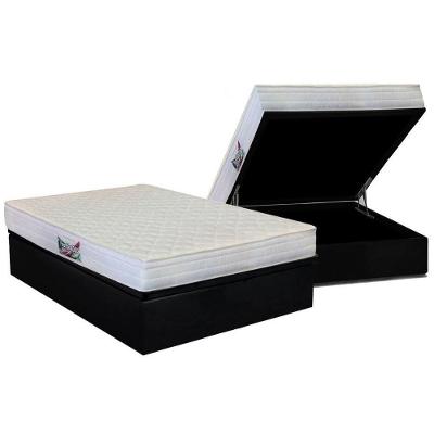 Cama Box Baú Casal: Colchão Anatômico Herval D28 / Ag65 Frontier + Base Crc Suede Black(138X188)