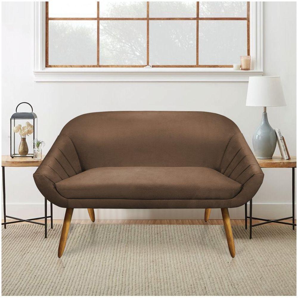 Kit 01 Namoradeira 02 Lugares E 02 Poltronas Giratória Giovana Suede Base Madeira Mm30 - D'rossi Marrom - 8