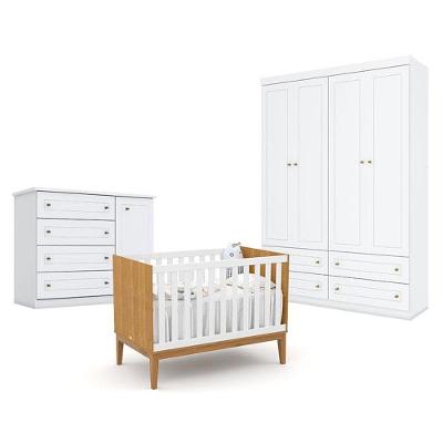 Quarto De Bebê Americano 4 Portas Com Berço Americano Unique Freijó Branco Soft  Eco Wood - Matic - Henn