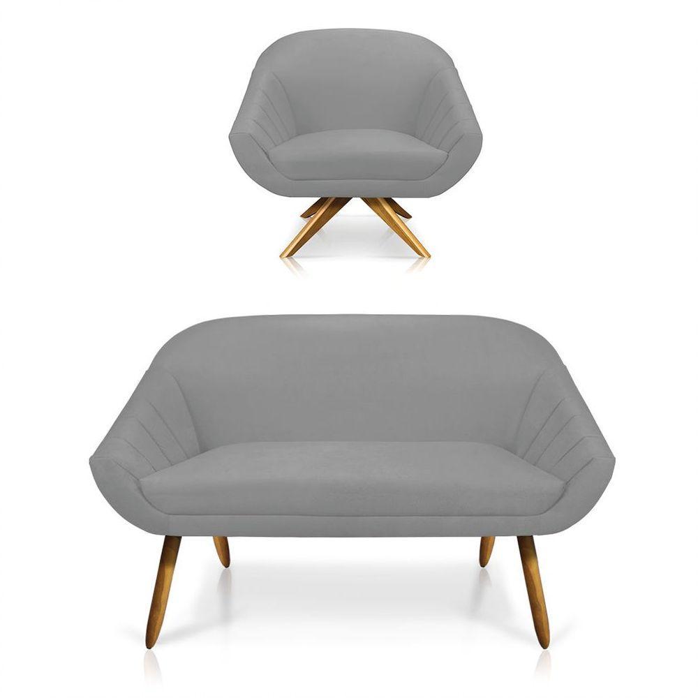 Kit 01 Namoradeira 02 Lugares E 01 Poltrona Giovana Suede Cinza - 1