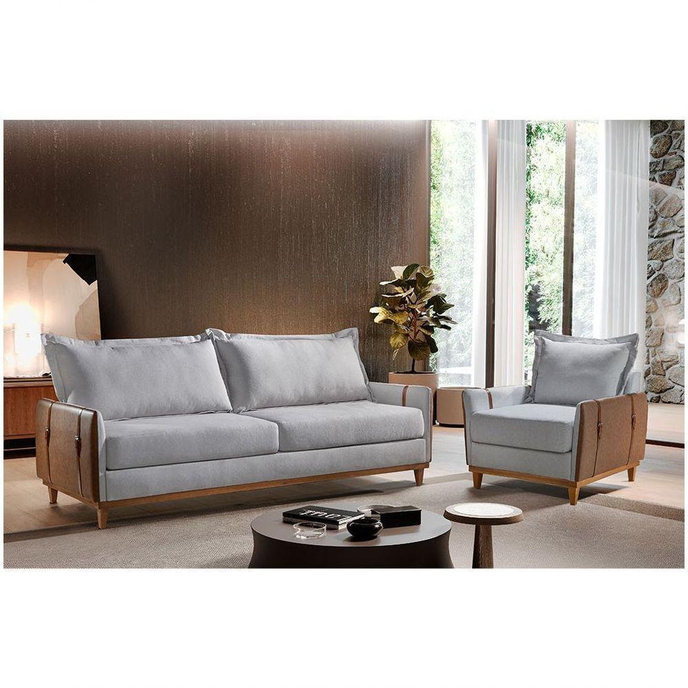 Conjunto Living 4 Lugares Sofá E Poltronas Dubai Móveis Mix Cinza - 5