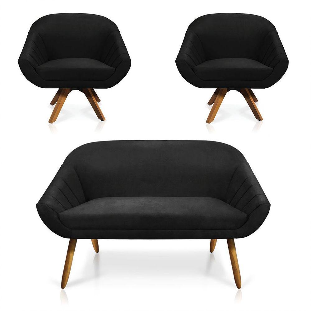 Kit 01 Namoradeira 02 Lugares E 02 Poltronas Giovana Suede Preto - 1