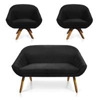 Kit 01 Namoradeira 02 Lugares E 02 Poltronas Giovana Suede Preto - 1