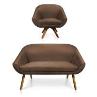 Kit 01 Namoradeira 02 Lugares E 01 Poltrona Giovana Suede Marrom - 1