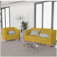 Kit Sofá 2 Lugares e Poltrona Europa Suede Amarelo - 3