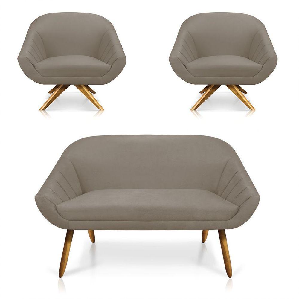 Kit 01 Namoradeira 02 Lugares E 02 Poltronas Giovana Suede Marrom Rato - 1